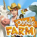 Nainen cowboy-hatussa seisoo yksisarvisen vieressä, pieni lintu ja lohikäärme hänen olkapäillään, taustalla sininen taivas ja pilviä