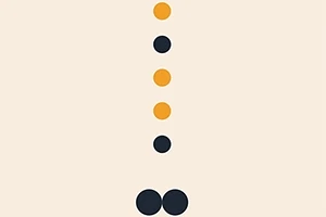 Kuvassa on vaalea tausta, jolla on pystysuorassa linjassa vuorotellen oransseja ja mustia palloja