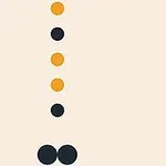 Kuvassa on vaalea tausta, jolla on pystysuorassa linjassa vuorotellen oransseja ja mustia palloja