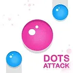 Vaalealla taustalla on iso vaaleanpunainen pallo ja kaksi pienempää sinistä palloa sekä teksti Dots Attack