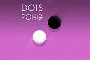 Violetilla taustalla kaksi pistettä, valkoinen ja musta, sekä teksti Dots Pong
