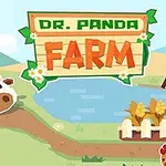 Panda pukeutuneena maanviljelijäksi seisoo lehmän vieressä maatilalla lähellä lammikkoa ja vehnäpeltoa