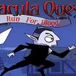 Piirros Dracula-hahmosta juoksemassa yön maisemassa, taustalla talojen kattoja ja tunnelmallinen yötaivas