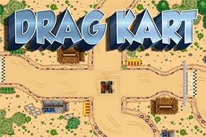 Hiekkaradalla on karting-auton ajoreitti, ylhäällä teksti Drag Kart ja ympärillä puita sekä esteitä