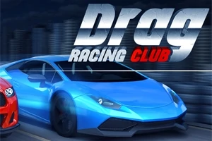 Sininen urheiluauto ajamassa kaupunkimaisemassa yöllä, otsikolla Drag Racing Club
