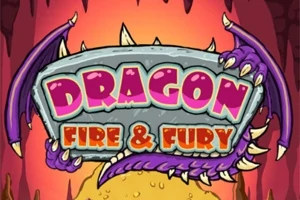 Lohikäärmeen siivet ja terävät kynnet ympäröivät kiveä, johon on kirjoitettu teksti Dragon Fire & Fury, ja tausta on oranssi ja punertava