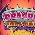 Lohikäärmeen siivet ja terävät kynnet ympäröivät kiveä, johon on kirjoitettu teksti Dragon Fire & Fury, ja tausta on oranssi ja punertava