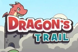 Piirros punaisesta lohikäärmeestä pilvisen taivaan edessä tekstillä Dragons Trail