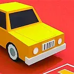 Keltainen, matemaattisesti yksinkertaistettu auto punaisella taustalla
