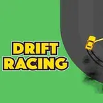 Keltainen auto ajautuu mutkassa jättäen mustat rengasjäljet, vieressä teksti Drift Racing