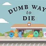 Animoidut hahmot seisomassa rautatieasemalla, taustalla teksti Dumb Ways to Die