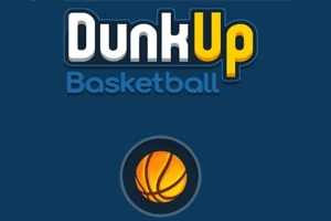 Sinisellä taustalla on kirkkain kirjaimin teksti DunkUp Basketball ja sen alapuolella oranssi koripallo