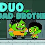 Kuvassa on kaksi vihreäihoista hahmoa oransseissa vankipuvuissa tekstin Duo Bad Brothers edessä