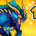 Sininen ja keltainen digitaalinen hirviö, jossa on piikikäs harja, seisoo oranssilla taustalla numeron 12 vieressä