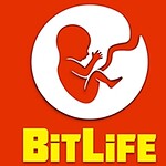Punaisella taustalla oleva logo, jossa sikiön siluetti valkoisessa ympyrässä ja alapuolella keltaisella ja oranssilla kirjoitettu teksti BitLife