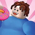 Hahmo sinisessä asussa pitelee pinkkiä donitsia, jonka päällä on nonparelleja, taustana vaaleanpunaiset säteet