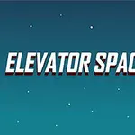 Sinisellä tähtitaustalla oleva punainen torni, jossa on keltainen valo huipulla, vieressään teksti ELEVATOR SPACE