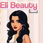 Animaatiohahmo, jolla on pitkät mustat hiukset, seisoo vaatekaapin edessä ja yläpuolella lukee Eli Beauty