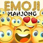 Useita erilaisia hymiöitä, kuten nauravia ja sydänsilmähymiöitä, taustalla sana EMOJI MAHJONG