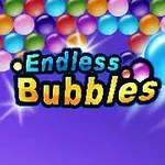 Värikäs kuplarivi violetilla taustalla ja teksti Endless Bubbles