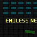 Sinisen ruudukon päällä keltaisella neontekstillä ENDLESS NEON ja sen alapuolella vihreä palkki ja violetti timantti