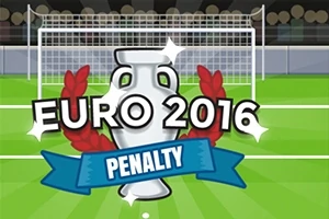 Jalkapallomaali, mestaruuspokaali ja teksti EURO 2016 PENALTY tähtikuvioiden ympäröimänä