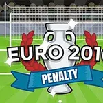 Jalkapallomaali, mestaruuspokaali ja teksti EURO 2016 PENALTY tähtikuvioiden ympäröimänä