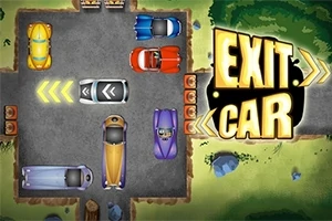Parkkipaikka, jossa on värikkäitä autoja ja teksti EXIT CAR oikealla