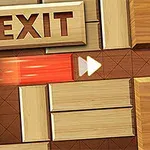 Puisia palikoita ja EXIT-merkki pelilaudalla