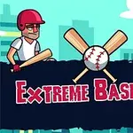 Kaksi piirroshahmoa pelaavat baseballia, yksi lyöjä vasemmalla ja toinen sieppari oikealla, heidän yläpuolellaan ristissä olevat mailat ja baseball-pallo