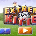 Keskellä kuvaa on kyltti, jossa on teksti EXTREME KITTEN, ja sen päällä on pieni lintu; alareunassa näkyvät sininen kysymysmerkki ja oranssi soittopainike