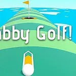 Golfpallomainen esine liikkuu putkea pitkin kohti reikää, jonka vieressä on keltainen lippu, värikkään ja yksinkertaisen pelikentän taustalla