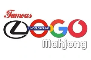 Tunnettujen logojen yhdistelmä, joissa on eri tyylillä kirjoitettuna sanat Famous Logo Underground Mahjong