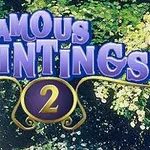 Nainen seisoo puutarhassa valkoisessa asussa ja katsoo kukkien peittämää seinämää, jonka yläpuolella on teksti Famous Paintings 2