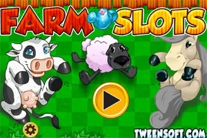 Vihreällä ruudullisella taustalla on piirretty lehmä, lammas ja hevonen sekä keskellä keltainen pelipainike