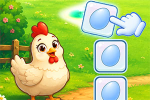 Valkoinen kana seisoo kukkivalla nurmikolla ja viereen asetetaan sinisiä vesipisarakuvakkeita