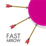 Vaaleanpunainen ympyrä, johon osuu kolme nuolta, ja teksti FAST ARROW