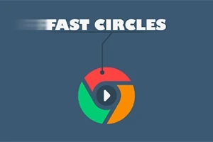 Tekstissä lukee FAST CIRCLES ja sen alapuolella on värikäs ympyrä, joka muistuttaa toistopainiketta
