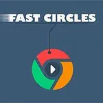 Tekstissä lukee FAST CIRCLES ja sen alapuolella on värikäs ympyrä, joka muistuttaa toistopainiketta