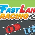 Kaksi autoa ajaa vierekkäin tiellä tekstin Fast Lane Racing alla
