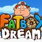 Lihavahko poika sinisessä lippalakissa pilvitaustan edessä, jossa on värikäs otsikko FAT BOY DREAM