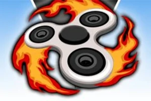 Fidget spinner liekehtivien liekkien ympäröimänä sinisellä taustalla