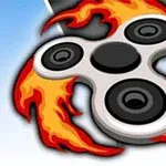 Fidget spinner liekehtivien liekkien ympäröimänä sinisellä taustalla