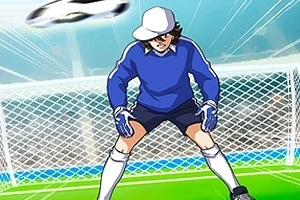 Piirroshahmo jalkapallomaalivahdissa valmiina torjumaan lentävän pallon