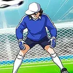 Piirroshahmo jalkapallomaalivahdissa valmiina torjumaan lentävän pallon