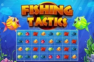 Värikkäitä kaloja ja teksti Fishing Tactics vedenalaisessa maisemassa