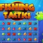 Värikkäitä kaloja ja teksti Fishing Tactics vedenalaisessa maisemassa