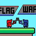 Kaksi pikselihahmoa, punainen ja sininen, taistelevat keskellä ruutua, ja taustalla näkyy teksti FLAG WAR