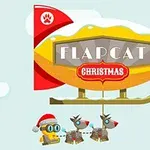 Ilmalaiva, jossa lukee Flapcat Christmas, sekä robotti ja kaksi poroa alapuolella