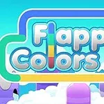 Värikäs Flappy Colors -teksti pilvistä ja violetista taustoitetusta maisemasta